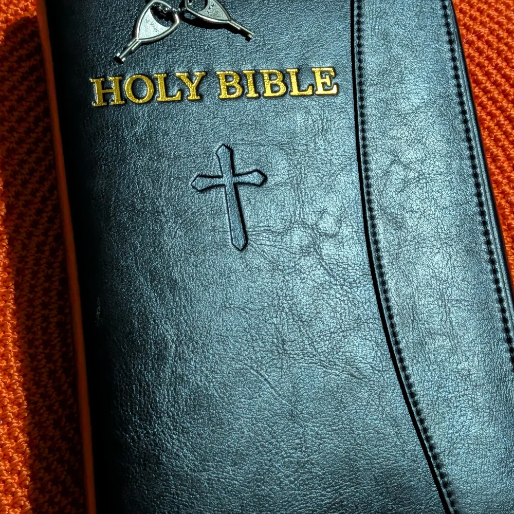 Black Faux Leather Holy Bible Cover Organizer with Cross